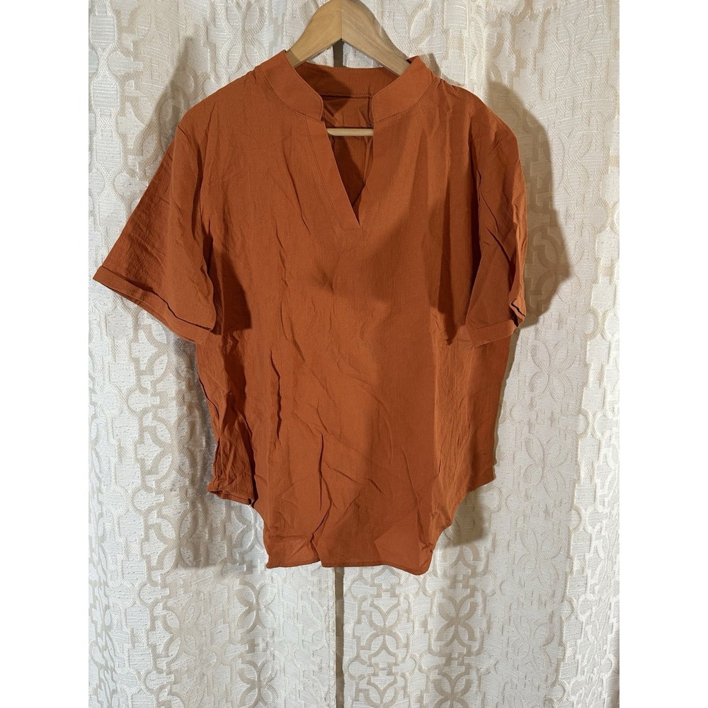 Womens Shein Pumpkin Orange Split Neck Flowy Top Blouse - Size XXL